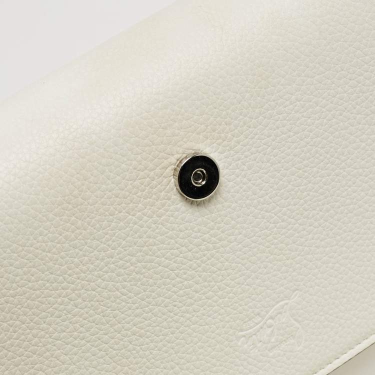 Pre Owned Christian Louboutin White Leather Paloma Studded Chain Clutch