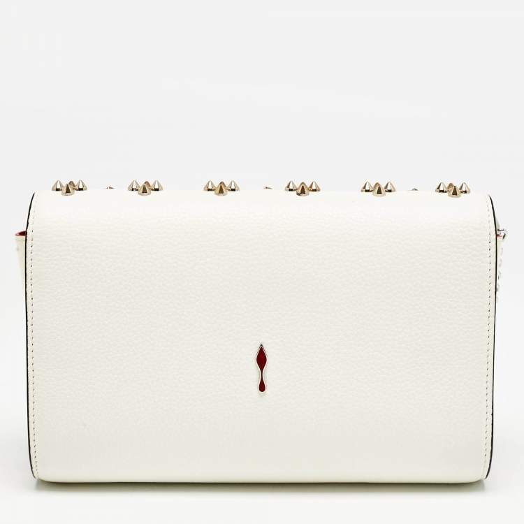 Pre Owned Christian Louboutin White Leather Paloma Studded Chain Clutch