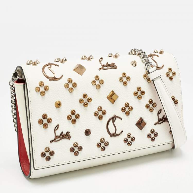 Pre Owned Christian Louboutin White Leather Paloma Studded Chain Clutch