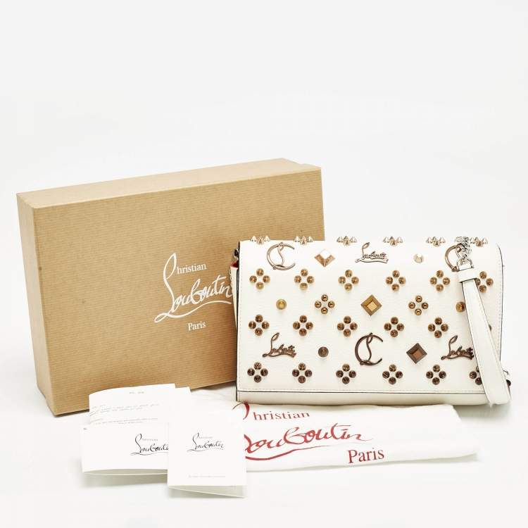 Pre Owned Christian Louboutin White Leather Paloma Studded Chain Clutch