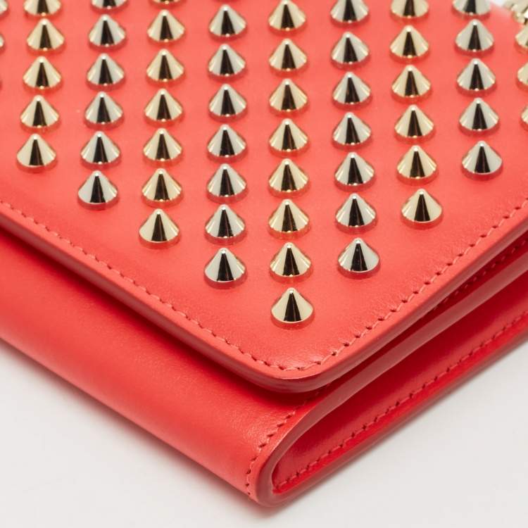 Pre Owned Christian Louboutin Red Leather Macaron Spike Continental Wallet