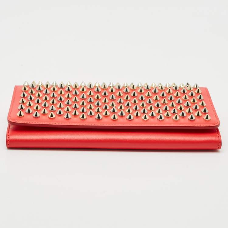Pre Owned Christian Louboutin Red Leather Macaron Spike Continental Wallet