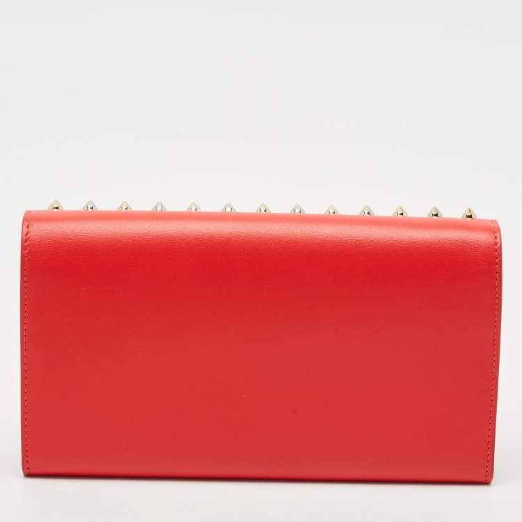Pre Owned Christian Louboutin Red Leather Macaron Spike Continental Wallet