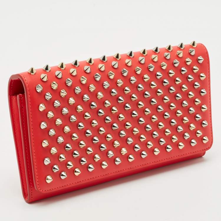 Pre Owned Christian Louboutin Red Leather Macaron Spike Continental Wallet