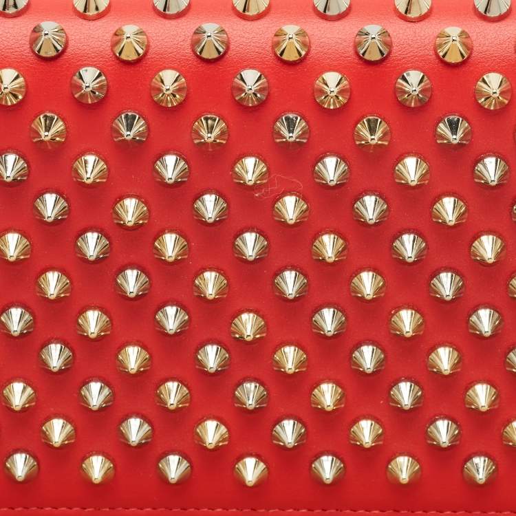 Pre Owned Christian Louboutin Red Leather Macaron Spike Continental Wallet