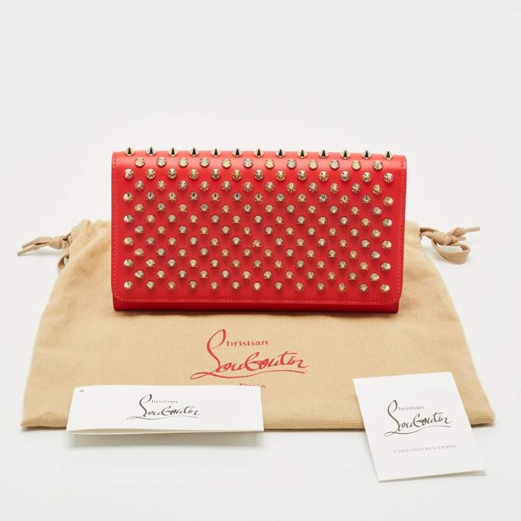 Pre Owned Christian Louboutin Red Leather Macaron Spike Continental Wallet