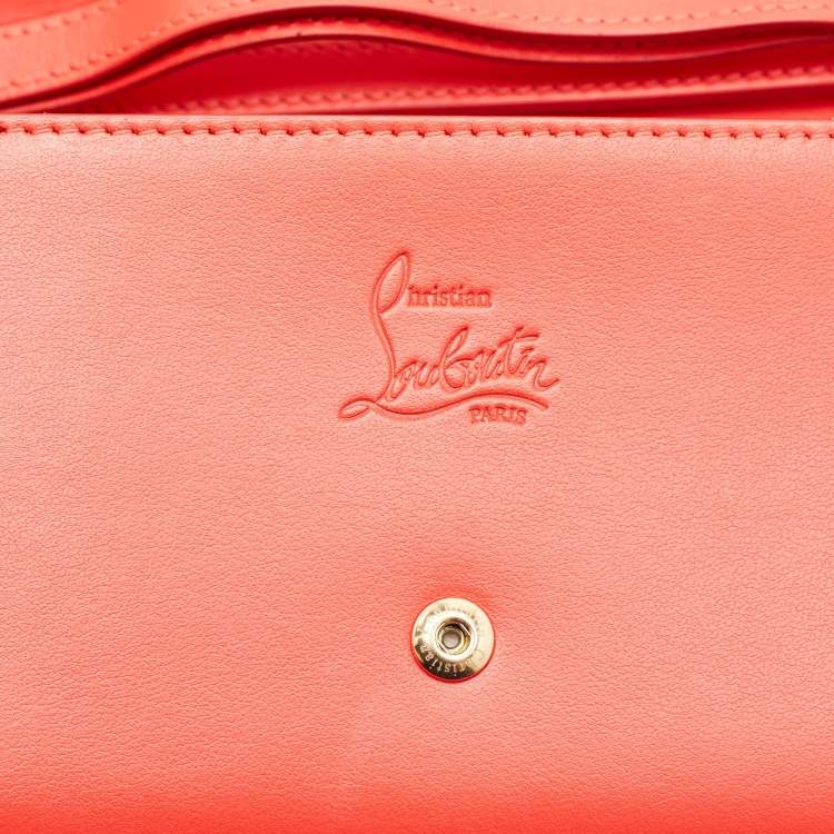 Pre Owned Christian Louboutin Red Leather Macaron Spike Continental Wallet