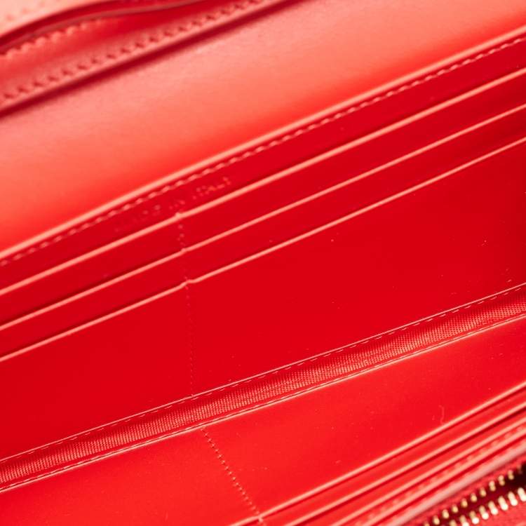 Pre Owned Christian Louboutin Red Leather Macaron Spike Continental Wallet