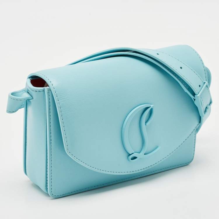 Pre Owned Christian Louboutin Light Blue Leather Small Loubi54 Shoulder Bag