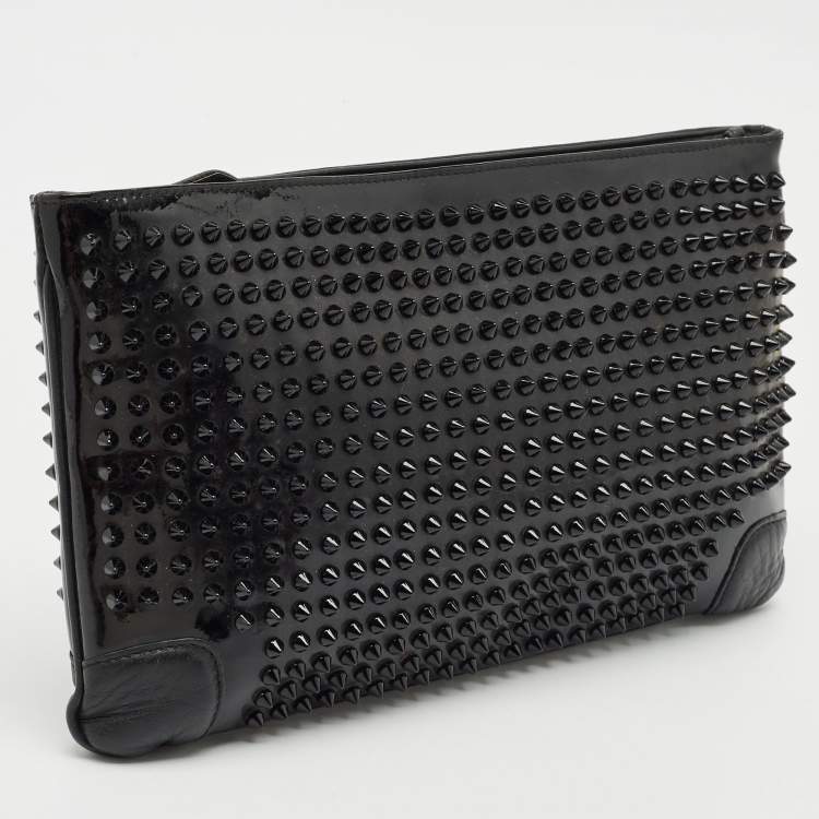 Pre Owned Christian Louboutin Black Patent and Leather Ruby Spike Clutch