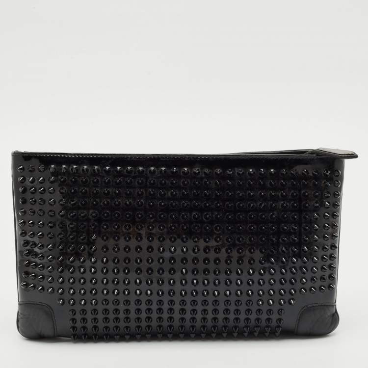 Pre Owned Christian Louboutin Black Patent and Leather Ruby Spike Clutch
