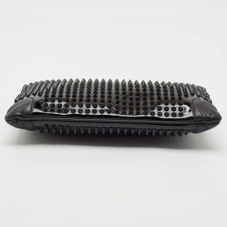 Pre Owned Christian Louboutin Black Patent and Leather Ruby Spike Clutch