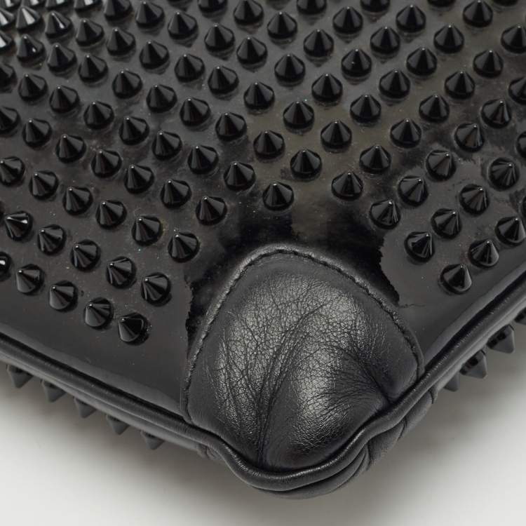 Pre Owned Christian Louboutin Black Patent and Leather Ruby Spike Clutch