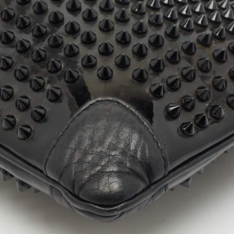Pre Owned Christian Louboutin Black Patent and Leather Ruby Spike Clutch