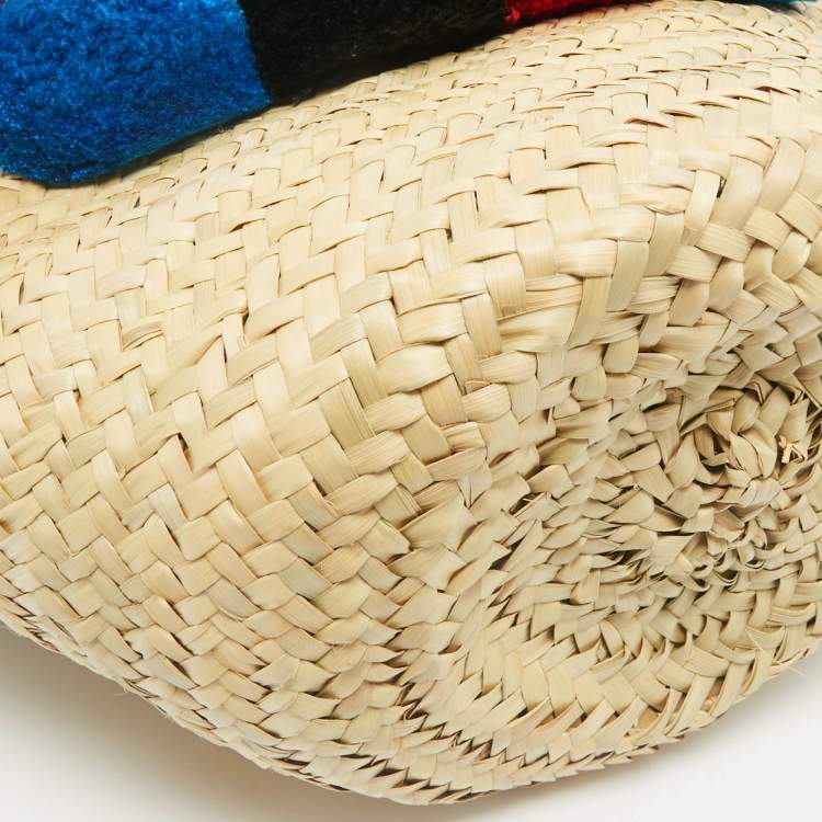 Pre Owned Christian Louboutin Tan/Natural Raffia Palm Pompom Loubishore Basket Bag