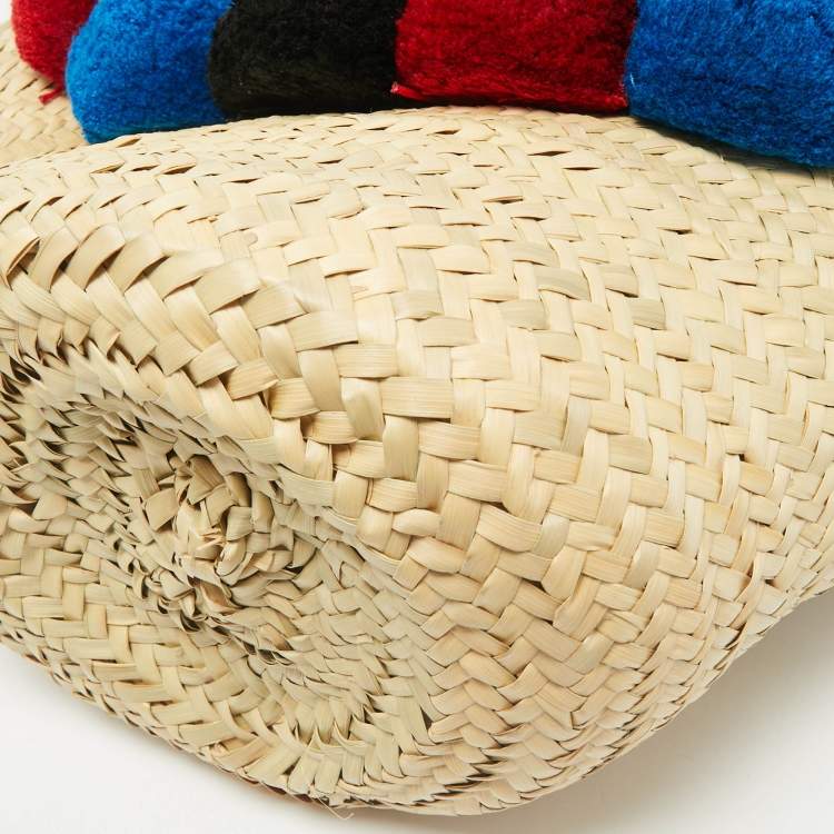Pre Owned Christian Louboutin Tan/Natural Raffia Palm Pompom Loubishore Basket Bag