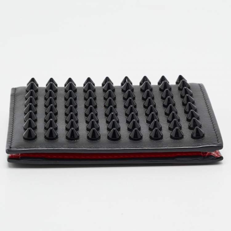 Pre Owned Christian Louboutin Black Leather Spikes Paros Wallet