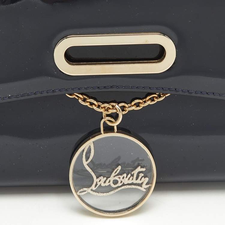 Pre Owned Christian Louboutin Dark Blue Patent Leather Riviera Chain Clutch