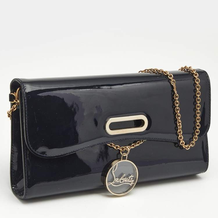 Pre Owned Christian Louboutin Dark Blue Patent Leather Riviera Chain Clutch