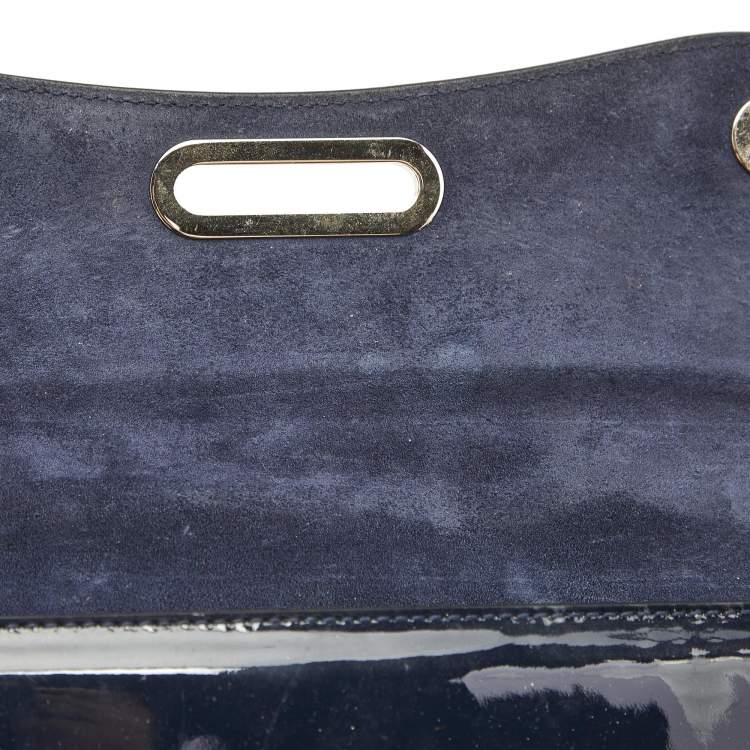 Pre Owned Christian Louboutin Dark Blue Patent Leather Riviera Chain Clutch