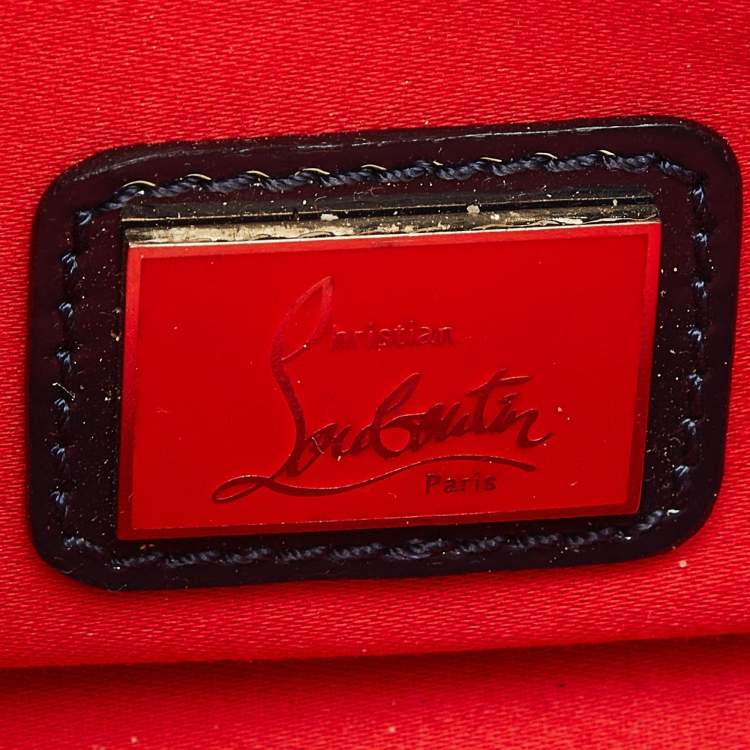 Pre Owned Christian Louboutin Dark Blue Patent Leather Riviera Chain Clutch