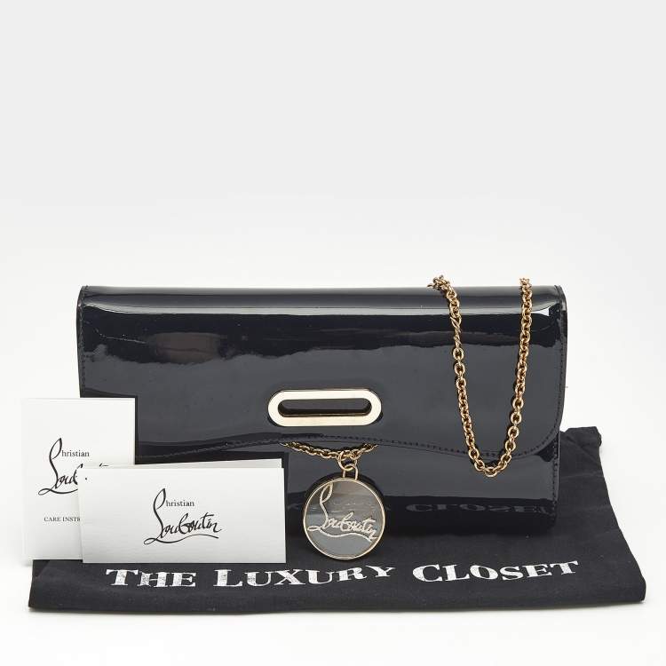 Pre Owned Christian Louboutin Dark Blue Patent Leather Riviera Chain Clutch