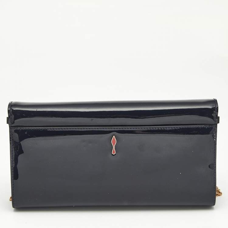 Pre Owned Christian Louboutin Dark Blue Patent Leather Riviera Chain Clutch