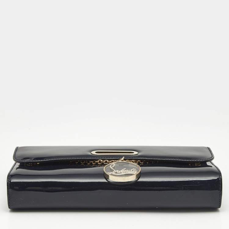 Pre Owned Christian Louboutin Dark Blue Patent Leather Riviera Chain Clutch