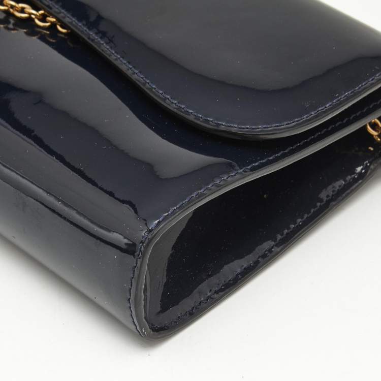 Pre Owned Christian Louboutin Dark Blue Patent Leather Riviera Chain Clutch