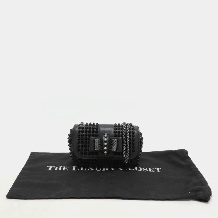 Pre Owned Christian Louboutin Black Leather Mini Spiked Sweet Charity Crossbody Bag