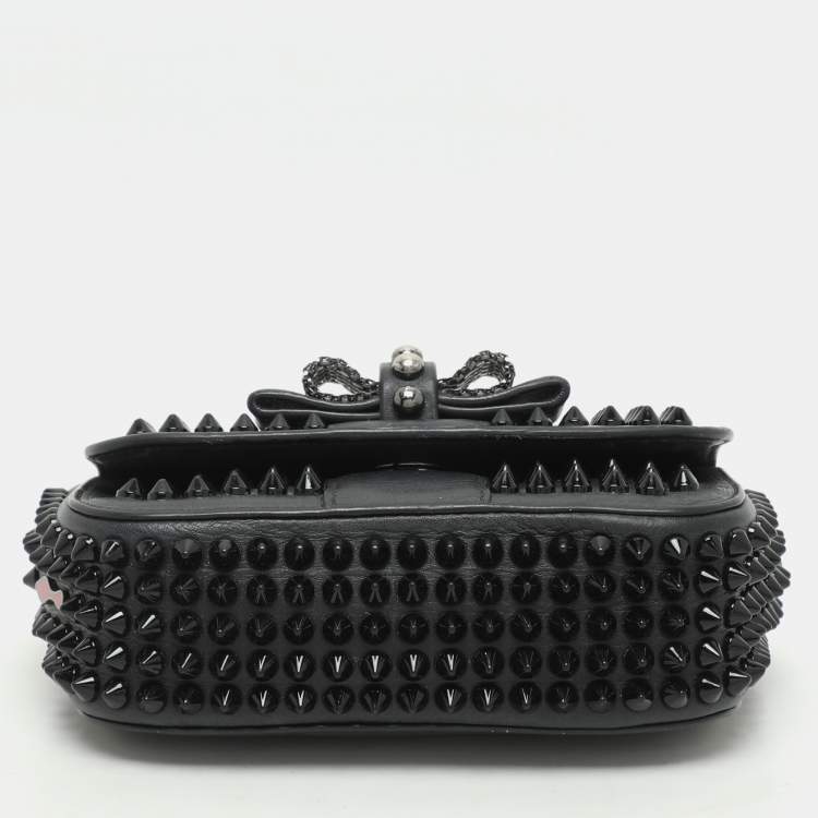 Pre Owned Christian Louboutin Black Leather Mini Spiked Sweet Charity Crossbody Bag