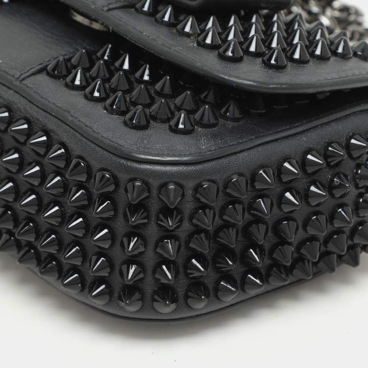 Pre Owned Christian Louboutin Black Leather Mini Spiked Sweet Charity Crossbody Bag