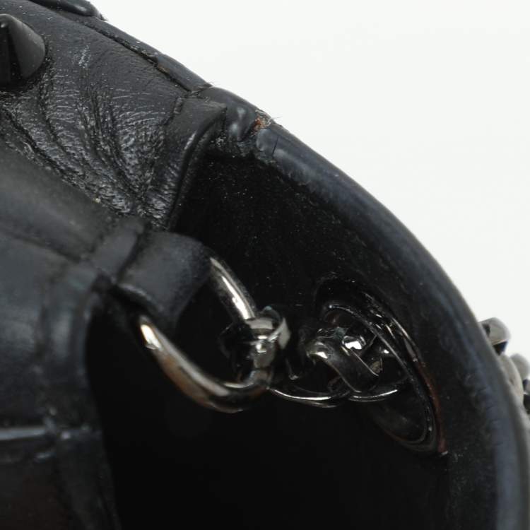 Pre Owned Christian Louboutin Black Leather Mini Spiked Sweet Charity Crossbody Bag
