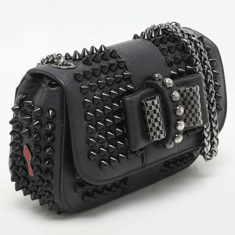 Pre Owned Christian Louboutin Black Leather Mini Spiked Sweet Charity Crossbody Bag