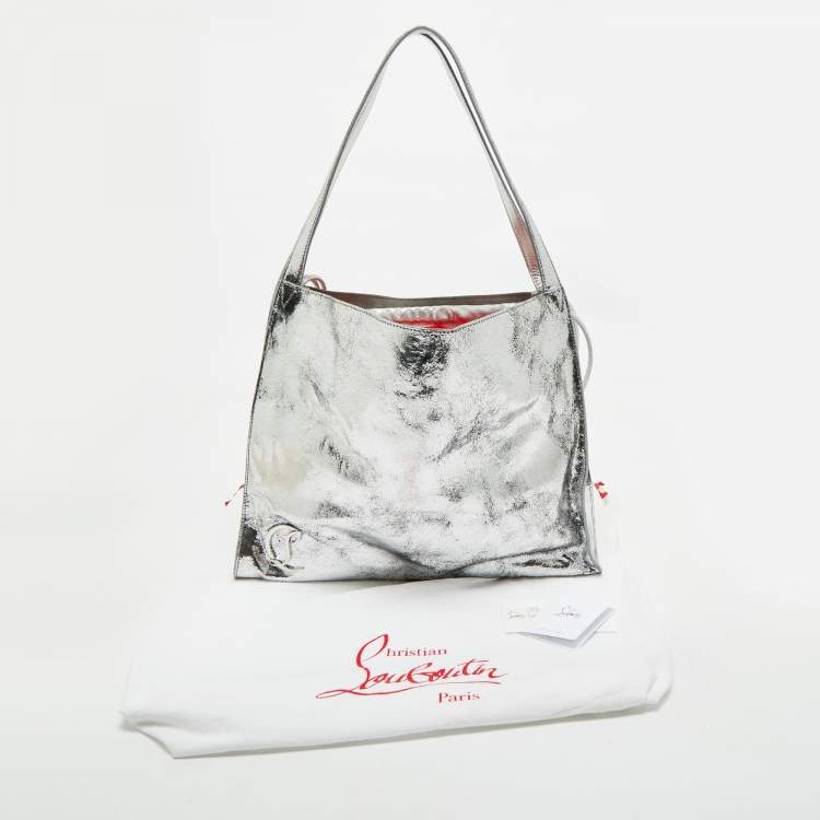Pre Owned Christian Louboutin Silver Crackled Patent Leather Le 54 Tote