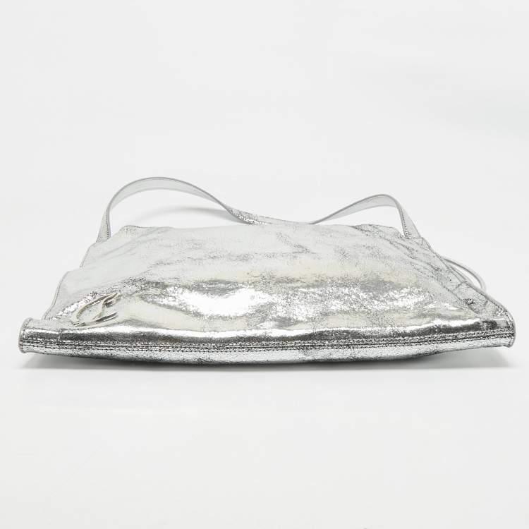 Pre Owned Christian Louboutin Silver Crackled Patent Leather Le 54 Tote