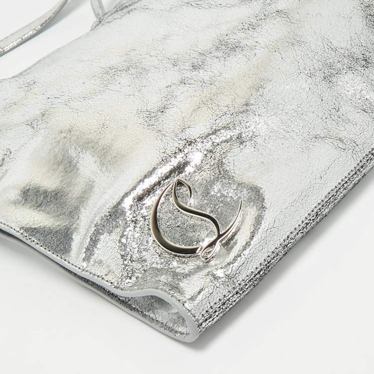 Pre Owned Christian Louboutin Silver Crackled Patent Leather Le 54 Tote