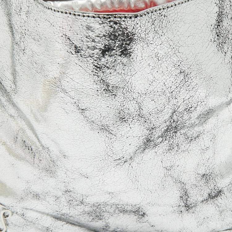 Pre Owned Christian Louboutin Silver Crackled Patent Leather Le 54 Tote
