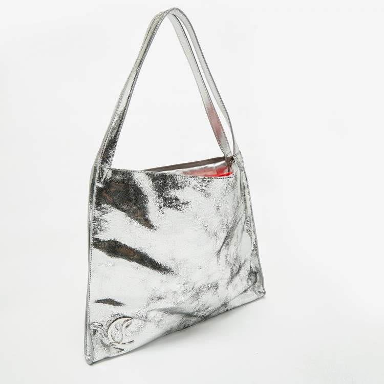 Pre Owned Christian Louboutin Silver Crackled Patent Leather Le 54 Tote