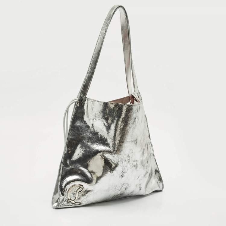 Pre Owned Christian Louboutin Silver Crackled Laminated Leather Le 54 Tote