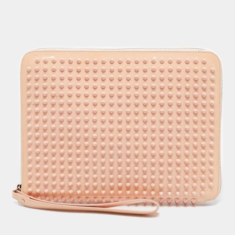 Pre Owned Christian Louboutin Light Pink Patent Leather Cris Spike Clutch