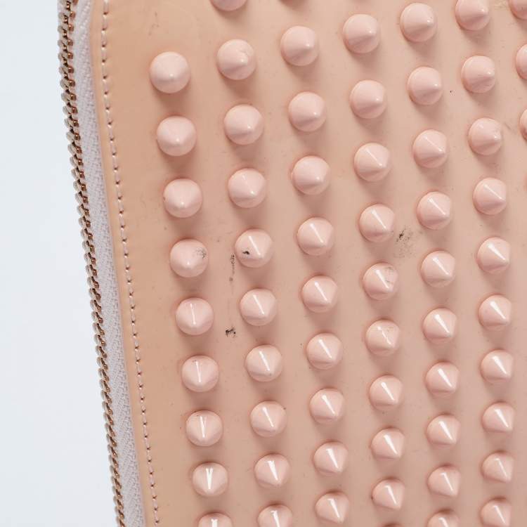 Pre Owned Christian Louboutin Light Pink Patent Leather Cris Spike Clutch