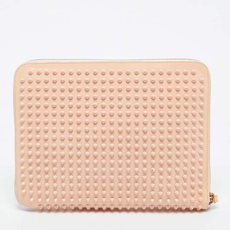 Pre Owned Christian Louboutin Light Pink Patent Leather Cris Spike Clutch