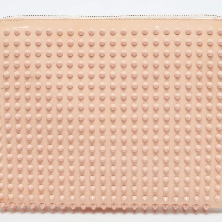 Pre Owned Christian Louboutin Light Pink Patent Leather Cris Spike Clutch