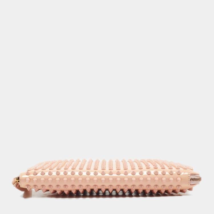 Pre Owned Christian Louboutin Light Pink Patent Leather Cris Spike Clutch