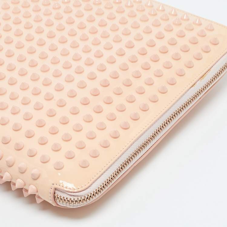Pre Owned Christian Louboutin Light Pink Patent Leather Cris Spike Clutch