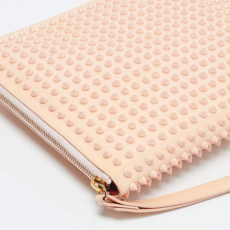 Pre Owned Christian Louboutin Light Pink Patent Leather Cris Spike Clutch