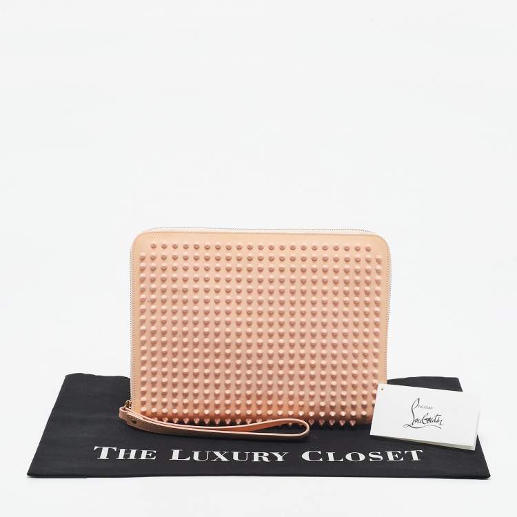 Pre Owned Christian Louboutin Light Pink Patent Leather Cris Spike Clutch