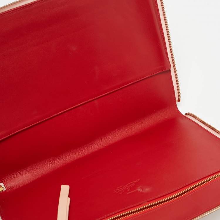 Pre Owned Christian Louboutin Light Pink Patent Leather Cris Spike Clutch