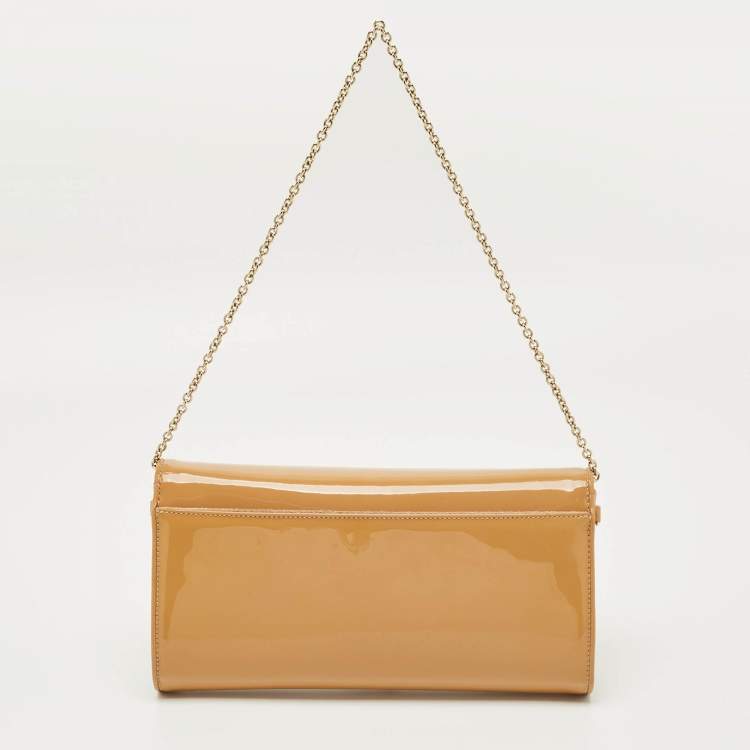 Pre Owned Christian Louboutin Beige Patent Leather Riviera Flap Chain Clutch